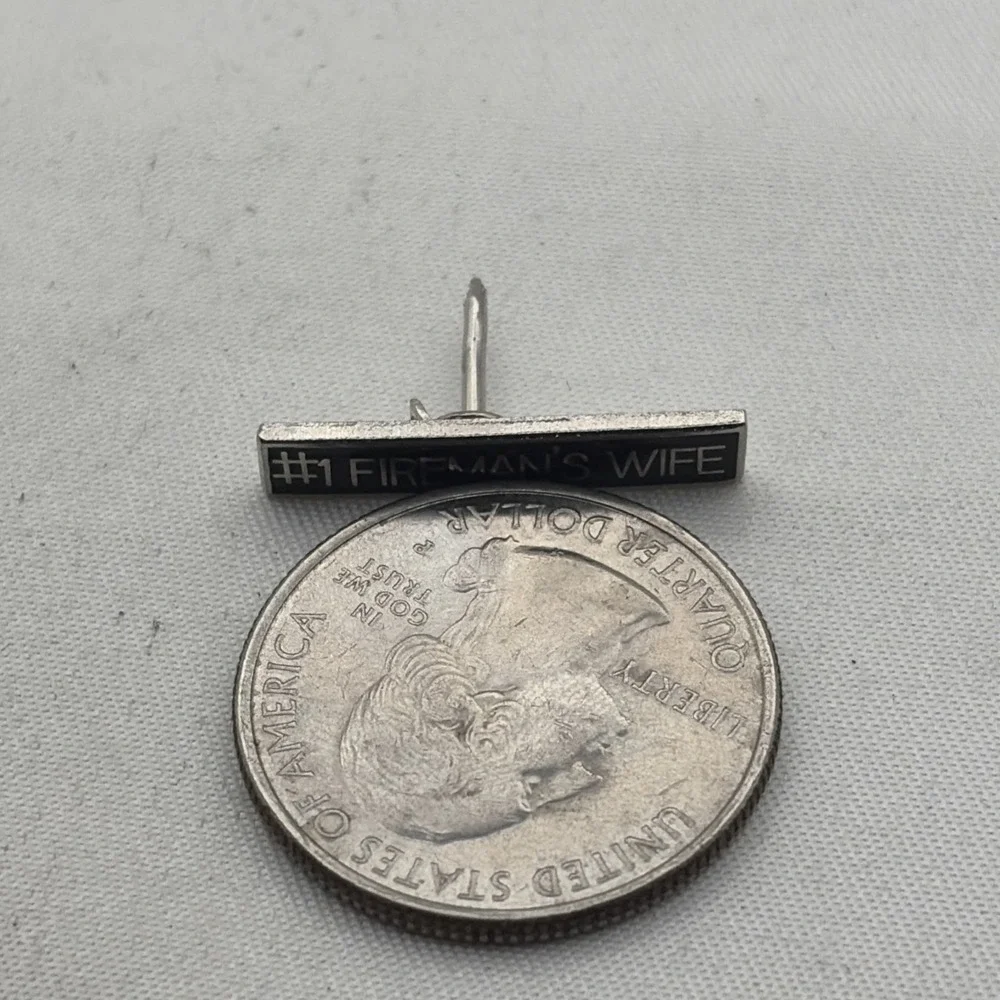 #1 Fireman's Wife Firefighting Lapel Hat Pin OMAF CO Silver Tone Black Enamel